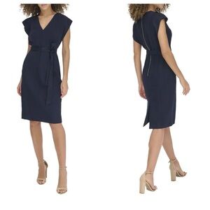 Eliza J Signature Stretch Crepe Solid Midi Dress Women's Size 22W NWT Navy